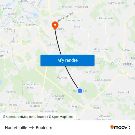 Hautefeuille to Bouleurs map