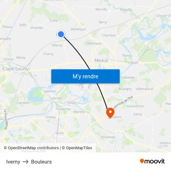 Iverny to Bouleurs map