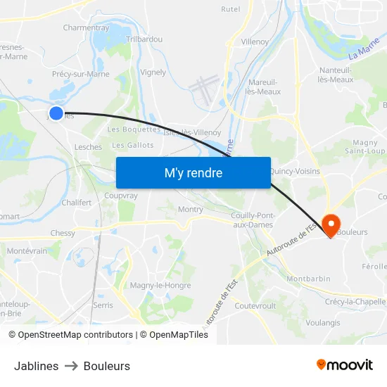 Jablines to Bouleurs map