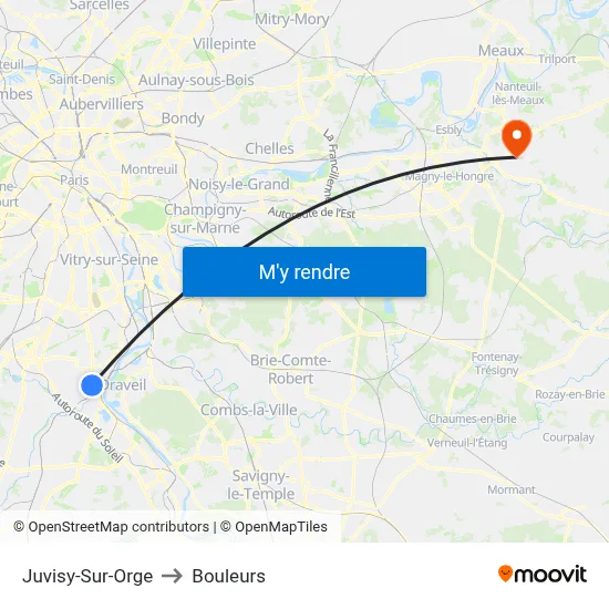 Juvisy-Sur-Orge to Bouleurs map