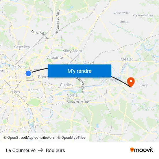 La Courneuve to Bouleurs map