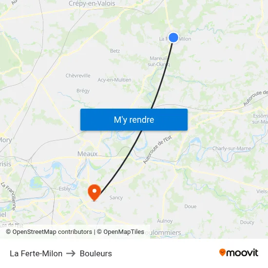 La Ferte-Milon to Bouleurs map
