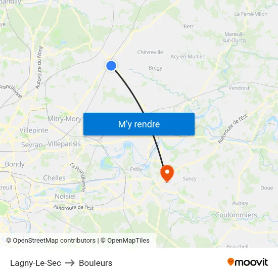 Lagny-Le-Sec to Bouleurs map