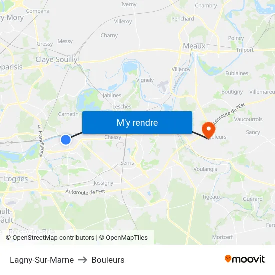 Lagny-Sur-Marne to Bouleurs map