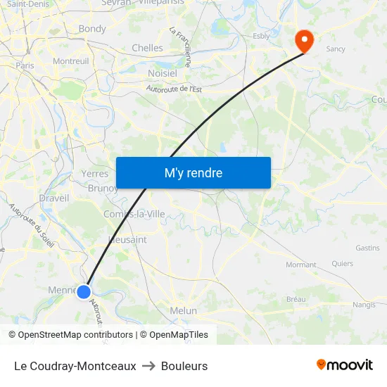 Le Coudray-Montceaux to Bouleurs map
