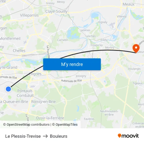 Le Plessis-Trevise to Bouleurs map