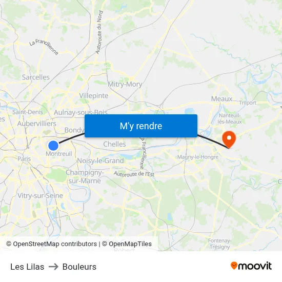Les Lilas to Bouleurs map