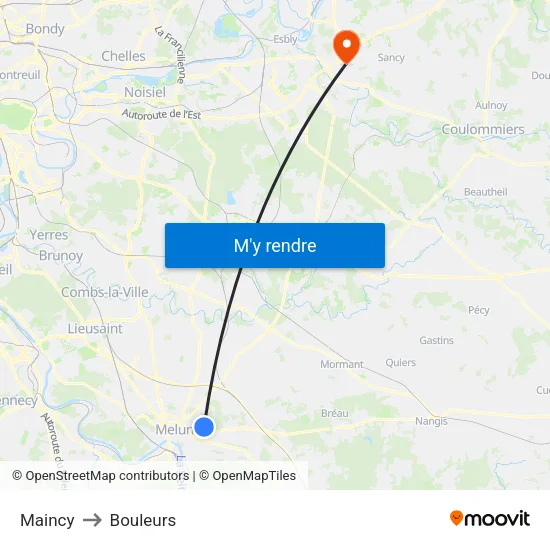 Maincy to Bouleurs map