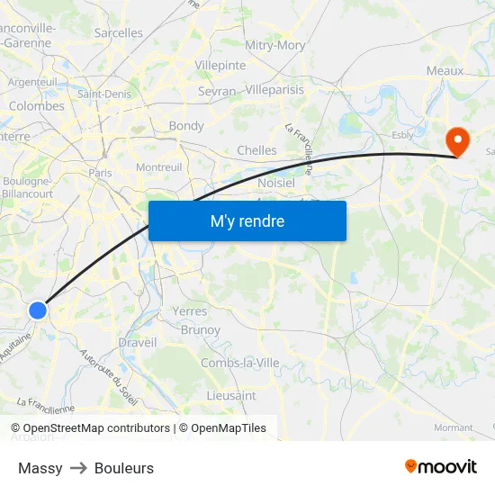 Massy to Bouleurs map