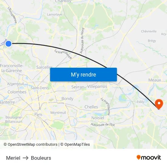 Meriel to Bouleurs map