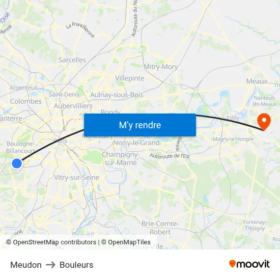Meudon to Bouleurs map