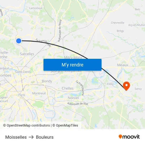 Moisselles to Bouleurs map