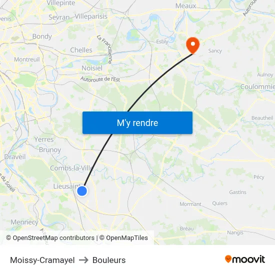 Moissy-Cramayel to Bouleurs map