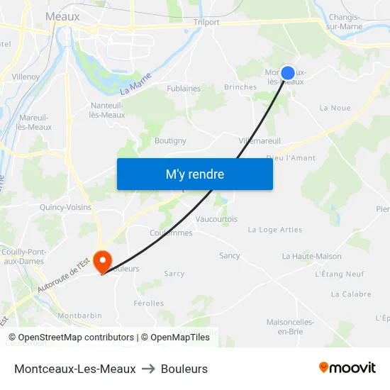 Montceaux-Les-Meaux to Bouleurs map