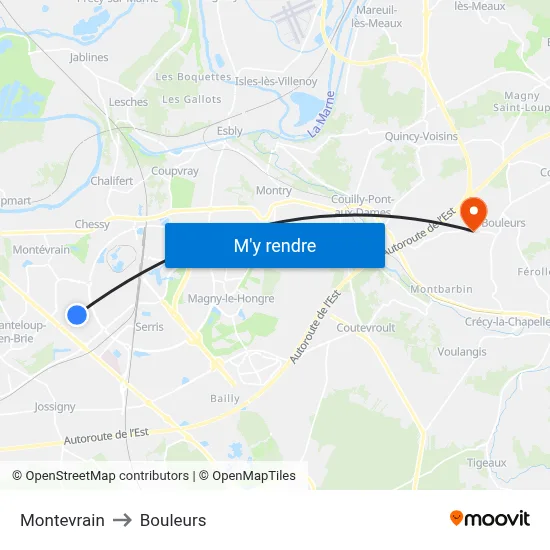 Montevrain to Bouleurs map