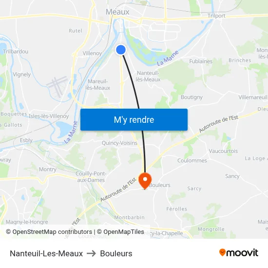 Nanteuil-Les-Meaux to Bouleurs map