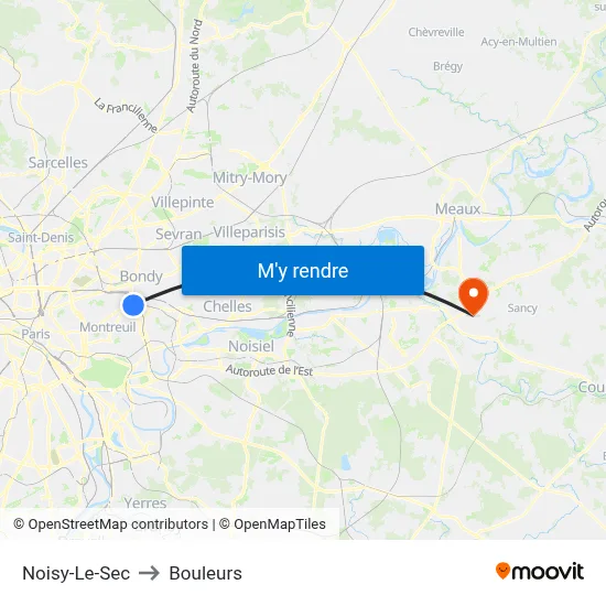 Noisy-Le-Sec to Bouleurs map