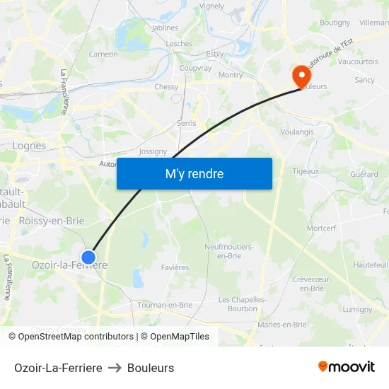 Ozoir-La-Ferriere to Bouleurs map