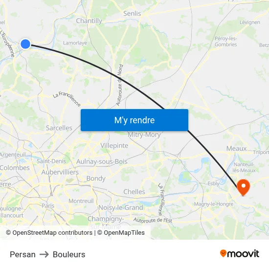 Persan to Bouleurs map