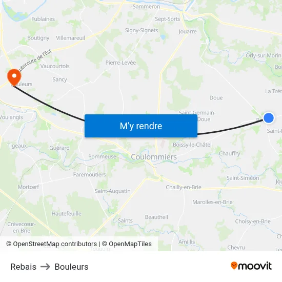 Rebais to Bouleurs map