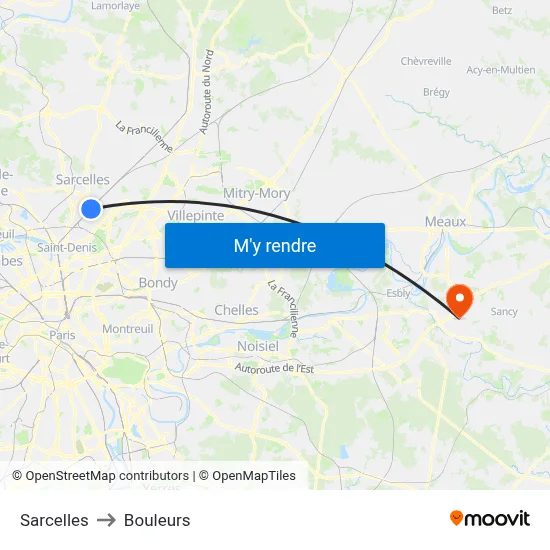 Sarcelles to Bouleurs map