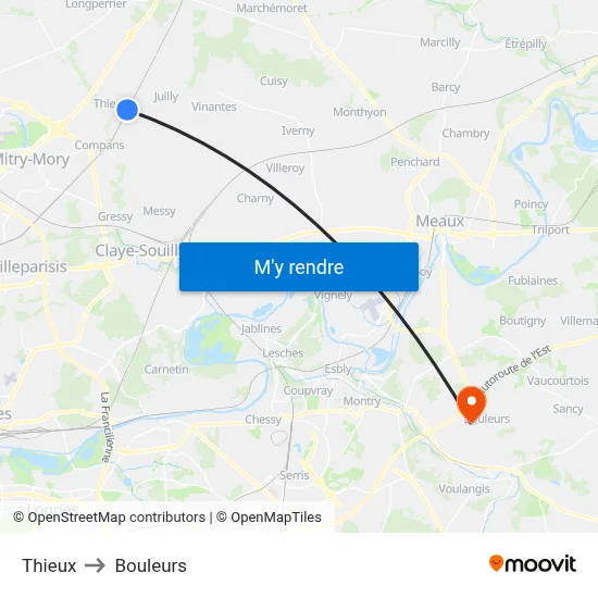 Thieux to Bouleurs map