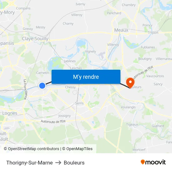 Thorigny-Sur-Marne to Bouleurs map