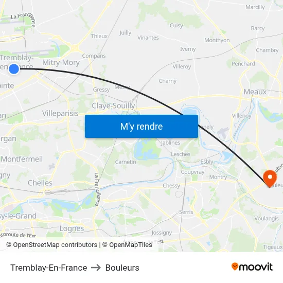 Tremblay-En-France to Bouleurs map