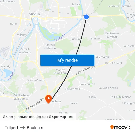 Trilport to Bouleurs map