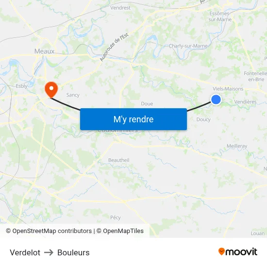 Verdelot to Bouleurs map
