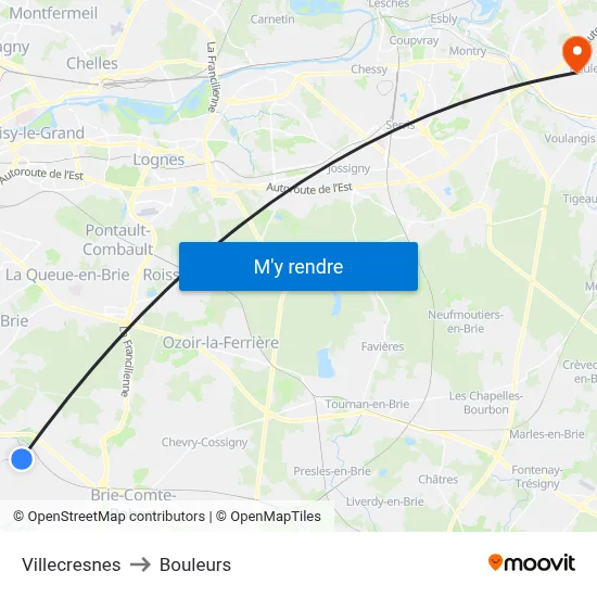 Villecresnes to Bouleurs map
