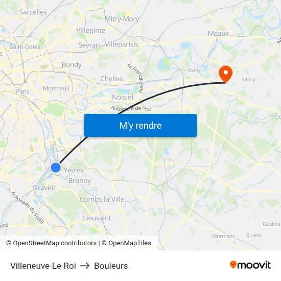 Villeneuve-Le-Roi to Bouleurs map