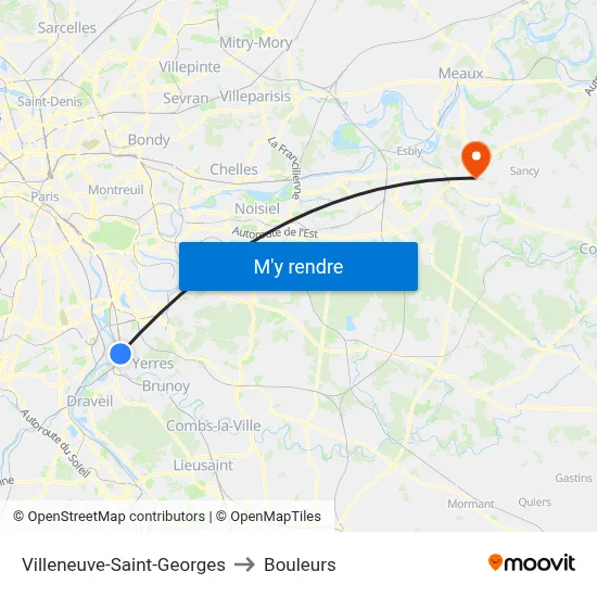 Villeneuve-Saint-Georges to Bouleurs map