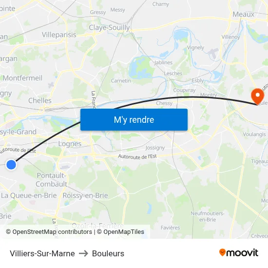 Villiers-Sur-Marne to Bouleurs map