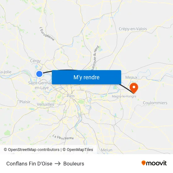 Conflans Fin D'Oise to Bouleurs map