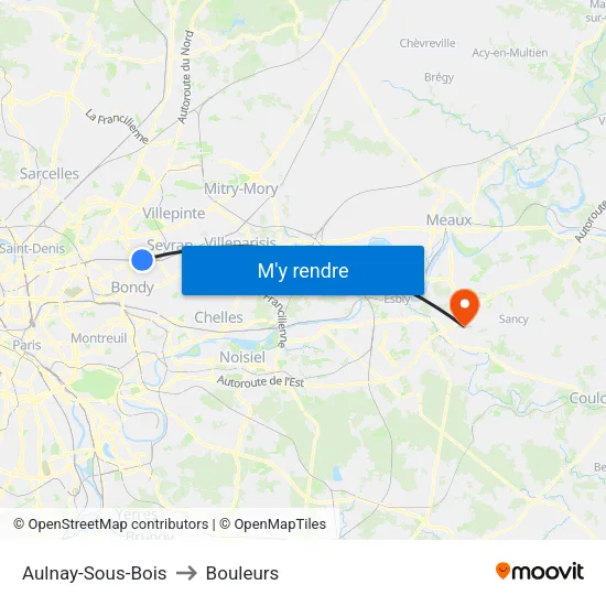 Aulnay-Sous-Bois to Bouleurs map