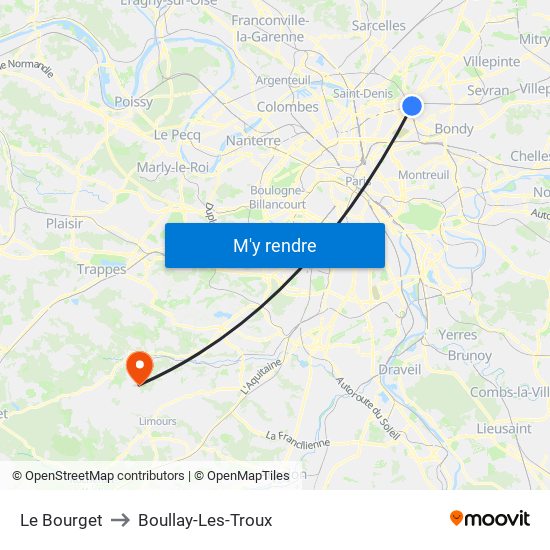 Le Bourget to Boullay-Les-Troux map