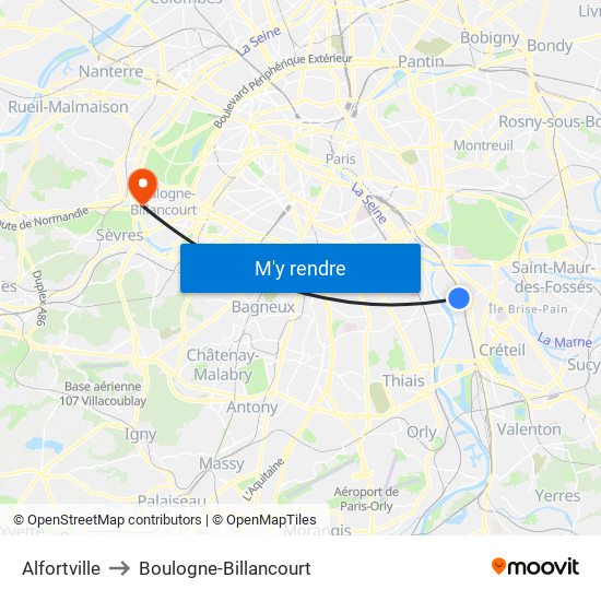 Alfortville to Boulogne-Billancourt map