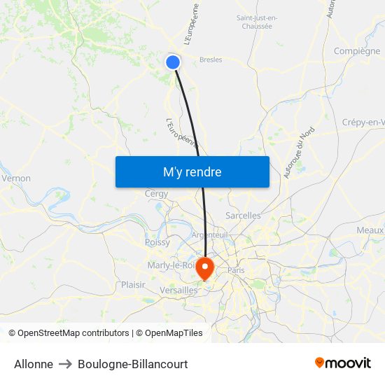 Allonne to Boulogne-Billancourt map