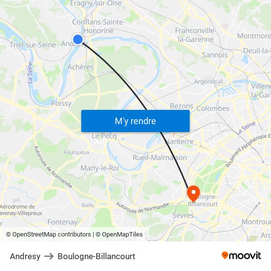 Andresy to Boulogne-Billancourt map