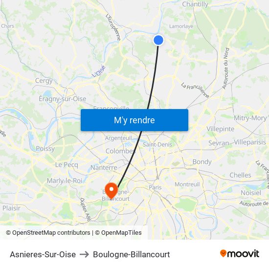 Asnieres-Sur-Oise to Boulogne-Billancourt map