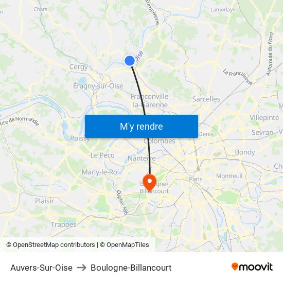 Auvers-Sur-Oise to Boulogne-Billancourt map