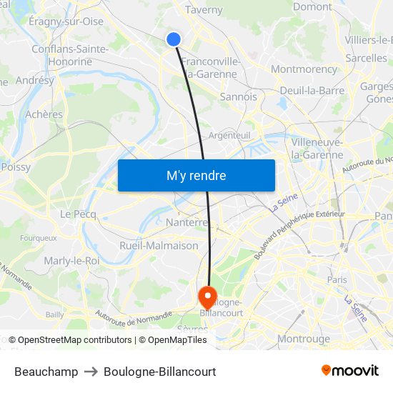 Beauchamp to Boulogne-Billancourt map