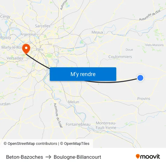 Beton-Bazoches to Boulogne-Billancourt map