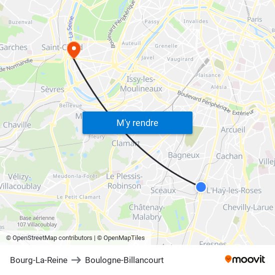 Bourg-La-Reine to Boulogne-Billancourt map