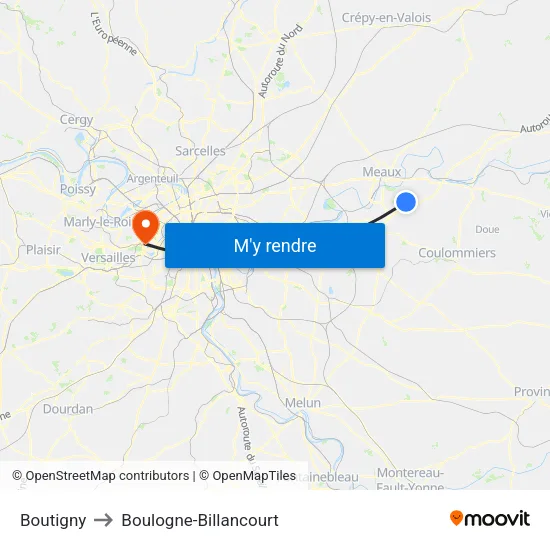 Boutigny to Boulogne-Billancourt map