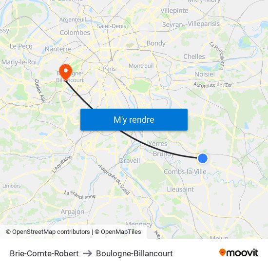 Brie-Comte-Robert to Boulogne-Billancourt map