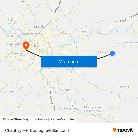 Chauffry to Boulogne-Billancourt map