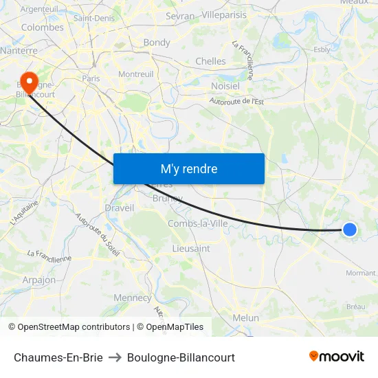 Chaumes-En-Brie to Boulogne-Billancourt map