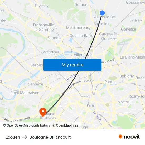 Ecouen to Boulogne-Billancourt map
